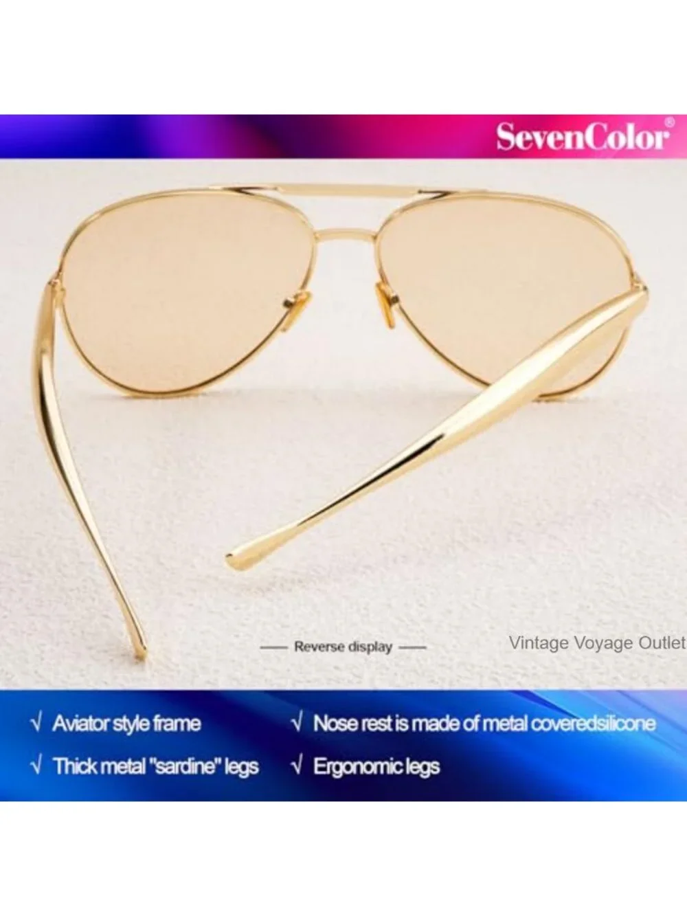 Retro Gold Oversized Aviator Sunglasses UV400 70s Vintage Shades